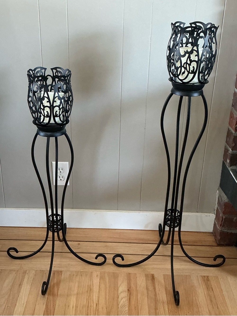 Black Metal Pillar Stand Candles -  Set of 2